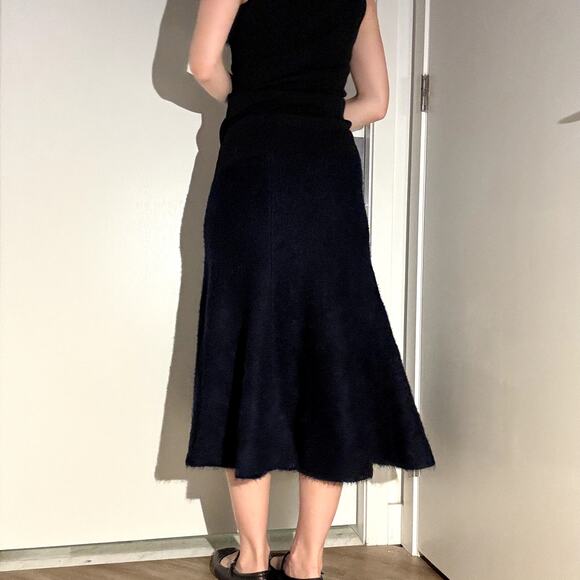 $2400 Khaite Cashmere Silk Cadence Navy Tweed Midi Skirt S Small Blue Fuzzy - Picture 12 of 13